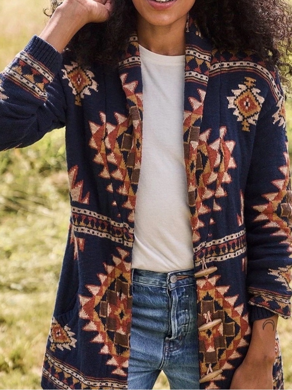 Faherty x B.YELLOWTAIL Women's Lodge Wolf Mountain Organic Cotton Cardigan Sz S